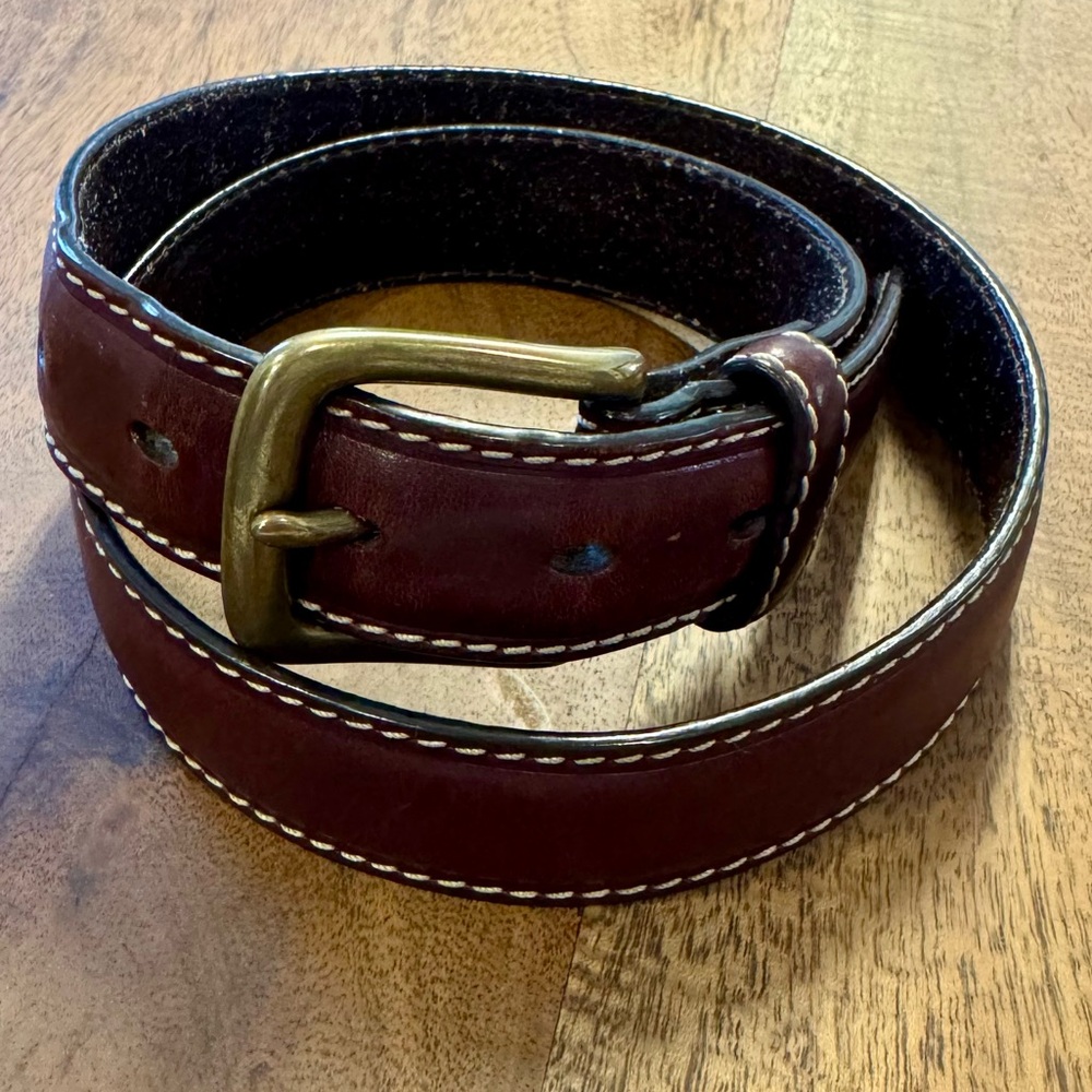 Vintage 90’s Liz Claiborne Brown Leather Belt with Brass Buckle Size M